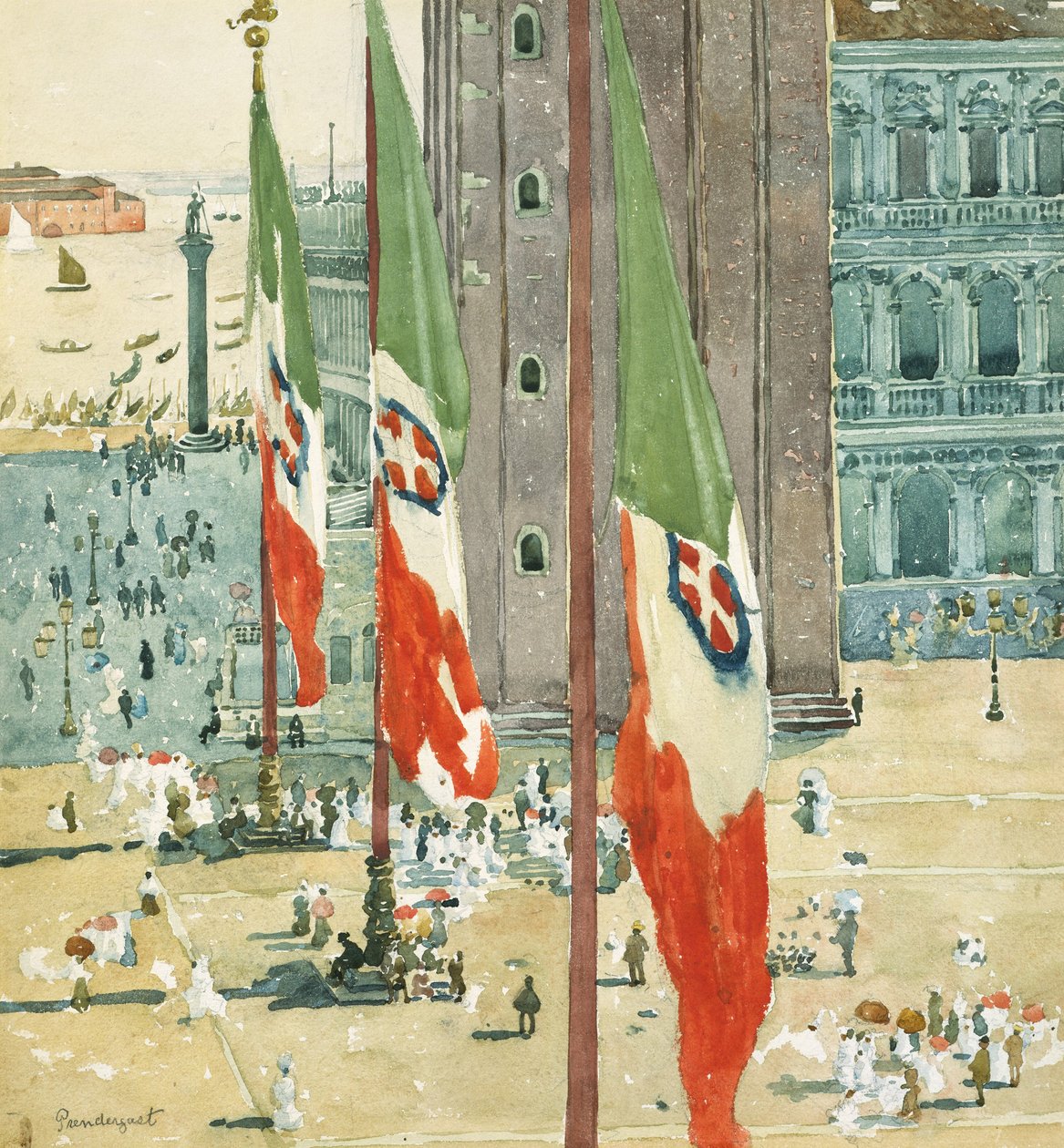 Piazza di San Marco, ca. 1898–99 (wc og grafitt på off-white vevd papir) av Maurice Brazil Prendergast