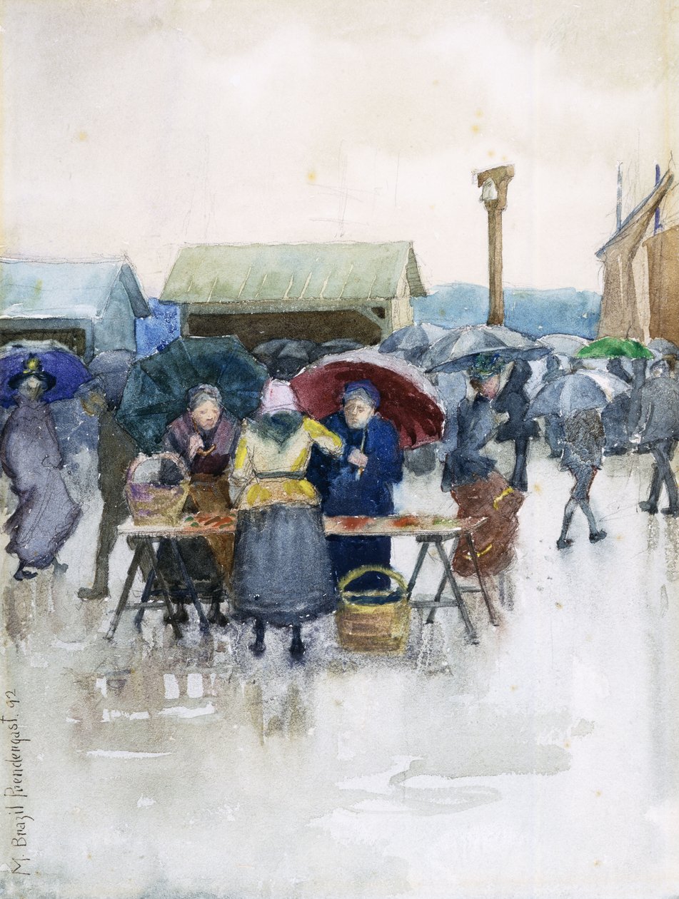 Regnværsdag: Fiskemarkedet, 1892 av Maurice Brazil Prendergast