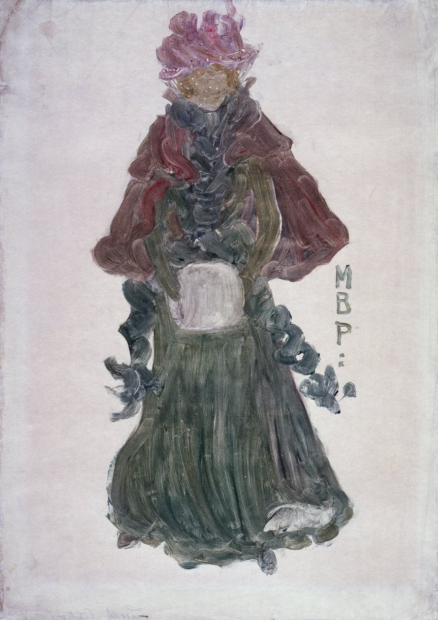 Den røde kappen, ca. 1900 (monotypi på papir) av Maurice Brazil Prendergast