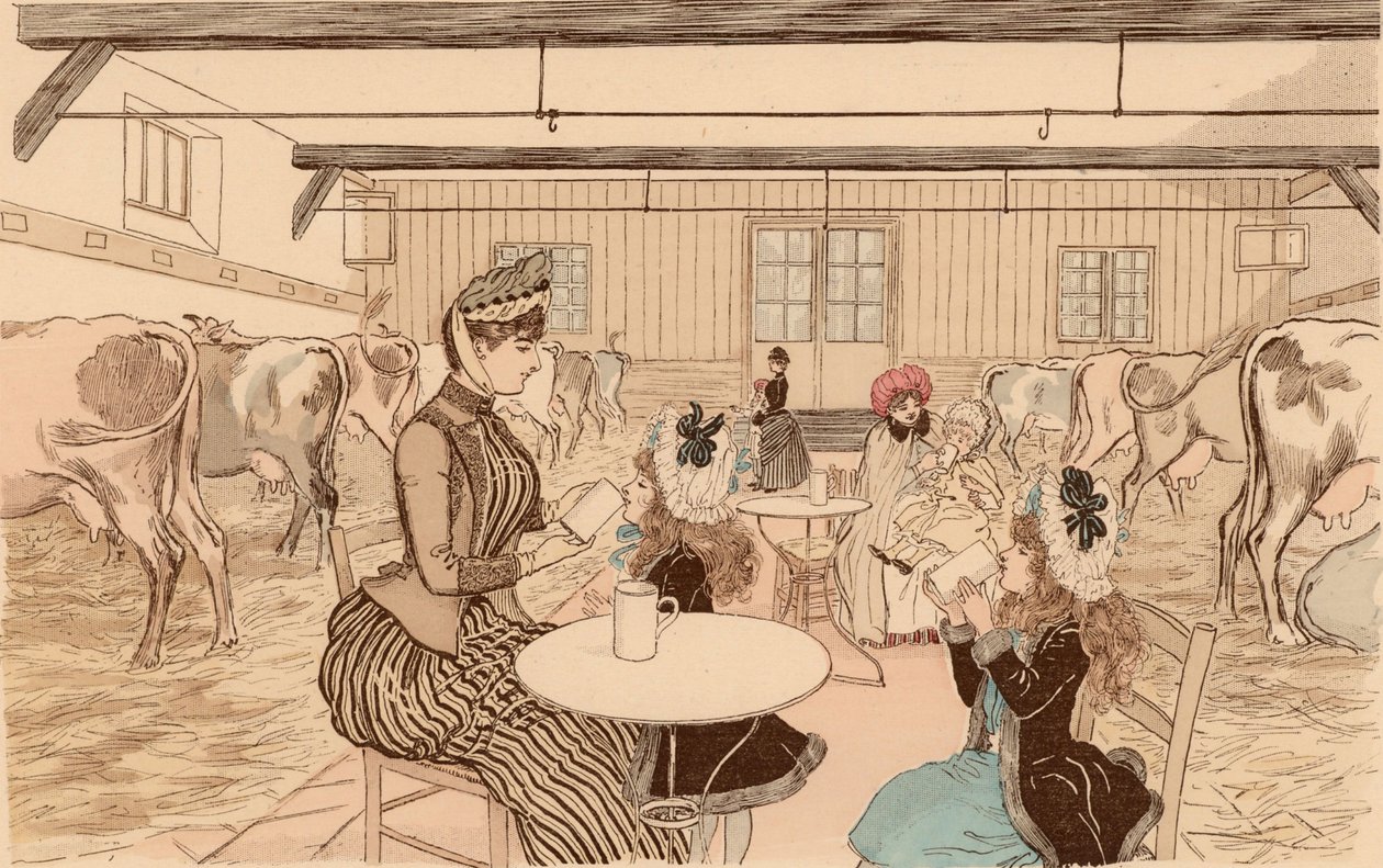 Mødre tar barna med til meieri, Paris, Frankrike av Maurice Charles Mathieu (1849 1912) Bonvoisin