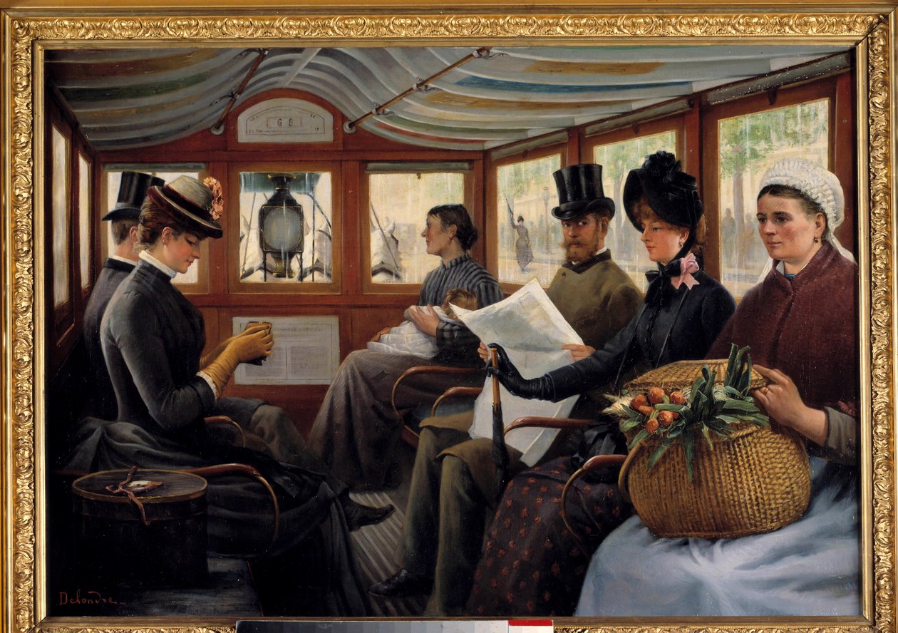 I omnibuss Passasjerer setter seg i en omnibus. Maleri av Maurice Delondre (1800-tallet) 1890 Søn. 0,66x0,94 m Paris, Musee Carnavalet av Maurice Delondre