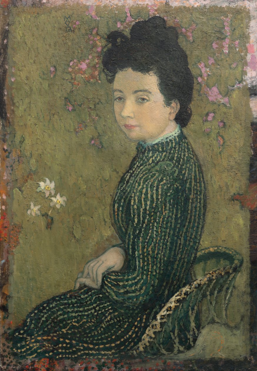 Eva Meurier i en grønn kjole av Maurice Denis