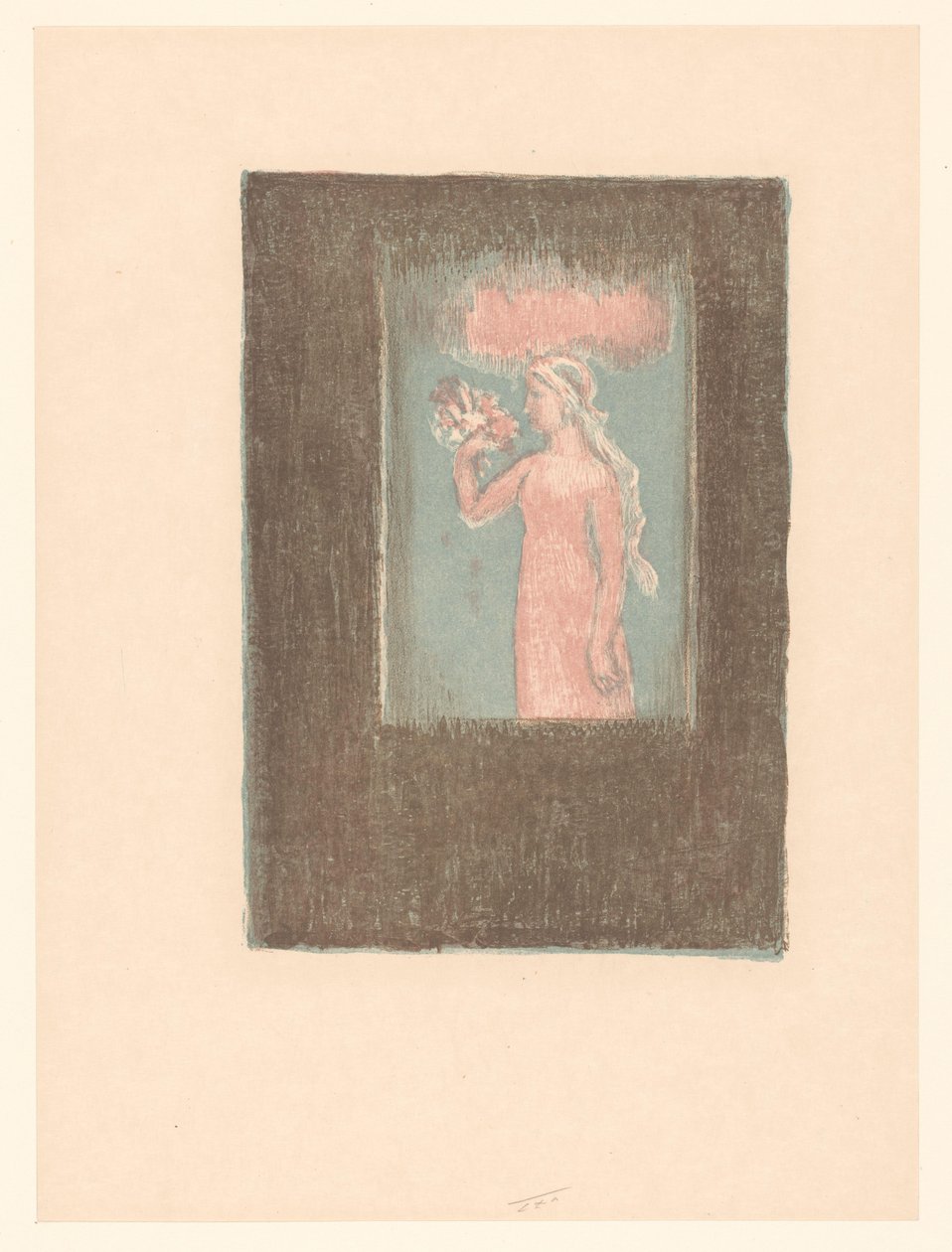 Ung jente med blomster foran et vindu av Maurice Denis