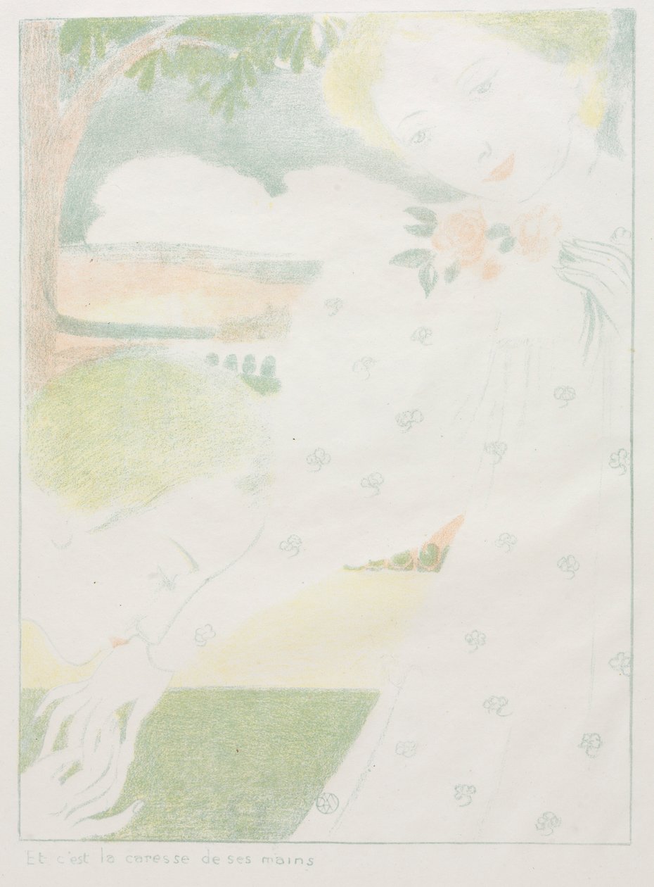 Kjærlighet: Pl. 8, Og det er håndkjærtegn Amour: Pl. 8, Et cest la caresse de ses mains, 1898 av Maurice Denis