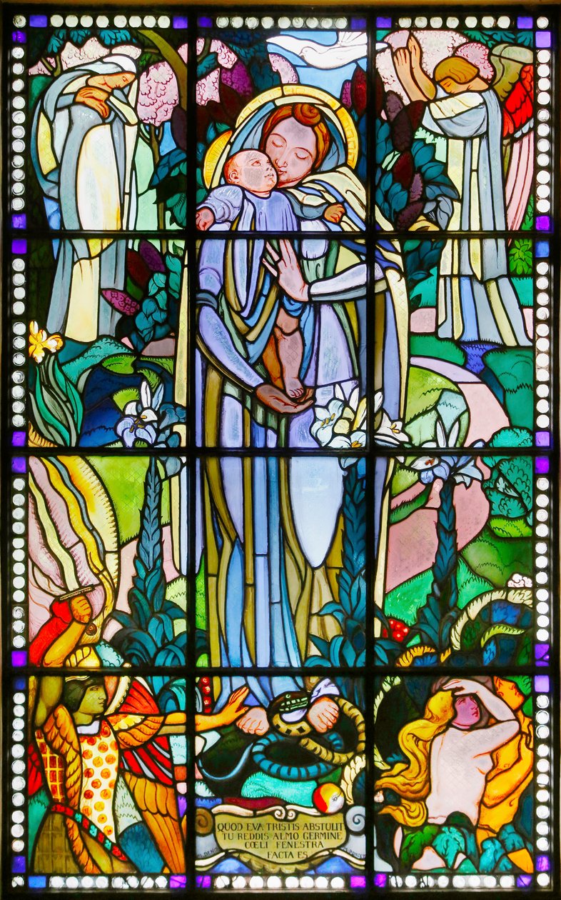 Maurice Denis museum, Saint Germain en Laye, Frankrike, Maurice Denis, jomfru- og barnefarget glass (farget glass) av Maurice Denis