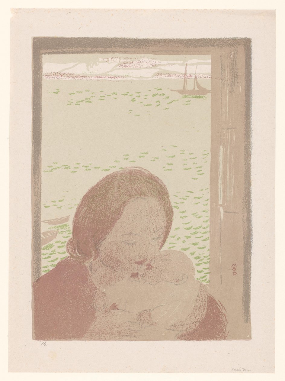 Mor med baby foran et vindu av Maurice Denis
