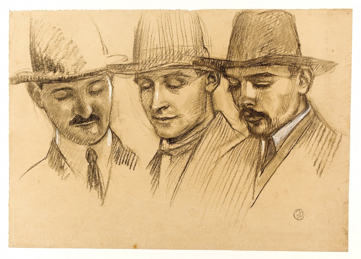 Portretter av Père Couturier, Charles Plessard og André Lecoutey. Studie til Dutuit-kuppelen: de tre arkitektene ved den franske skolen i Roma av Maurice Denis