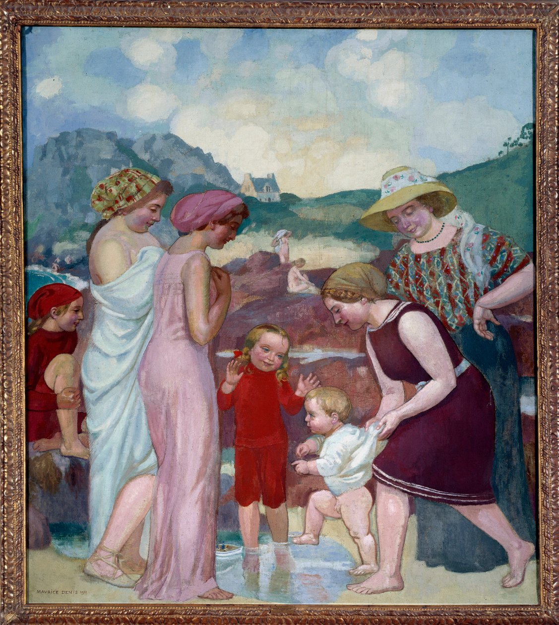 De første trinnene. En ung gutt tar sine første skritt foran moren og familien av Maurice Denis