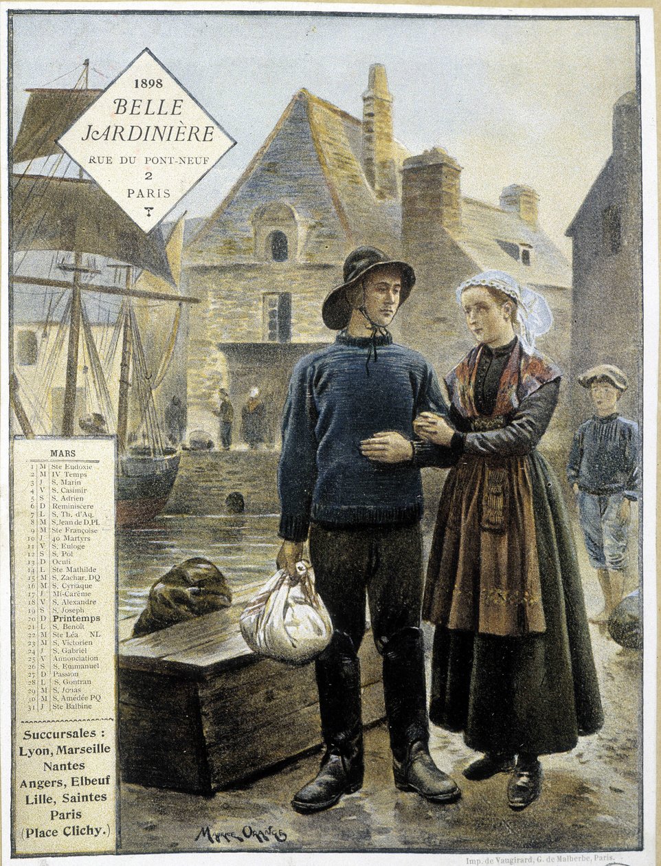 Bretonske fiskeres avgang til Newfoundland – butikkkalender” La Belle Jardinière”” av Maurice Henri Orange