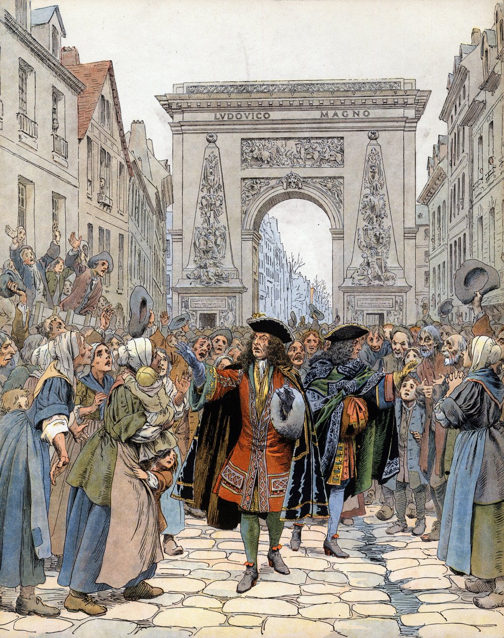 Ved Porte Saint-Denis (Saint Denis) i Paris, marskalken av Boufflers (Louis Francois de Boufflers) av Maurice Leloir