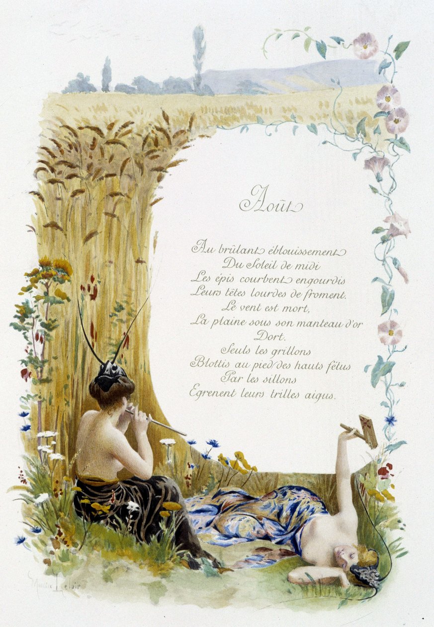 august ""Månedens sang"" av Jérôme Doucet, illustrasjon - Maurice Leloir, red. Reims 1904. L. Michaud av Maurice Leloir