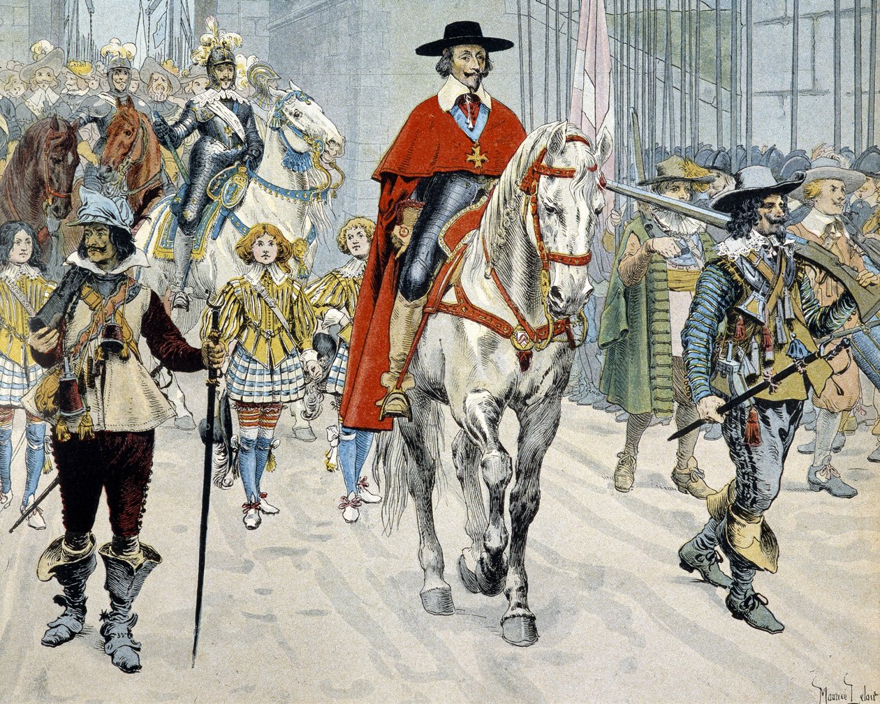 Kardinal Richelieu rir i gatene i Paris av Maurice Leloir