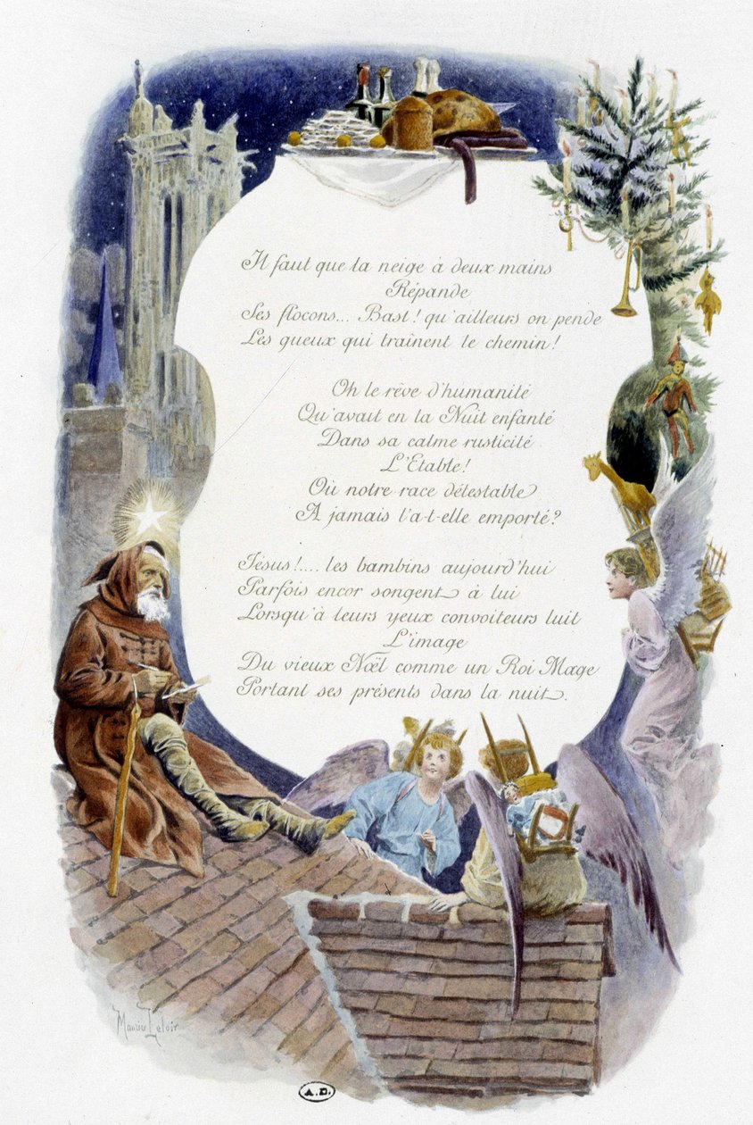 Desember "" Månedens sang"" av Jérôme Doucet, illustrasjon - Maurice Leloir, red. Reims 1904. L. Michaud av Maurice Leloir