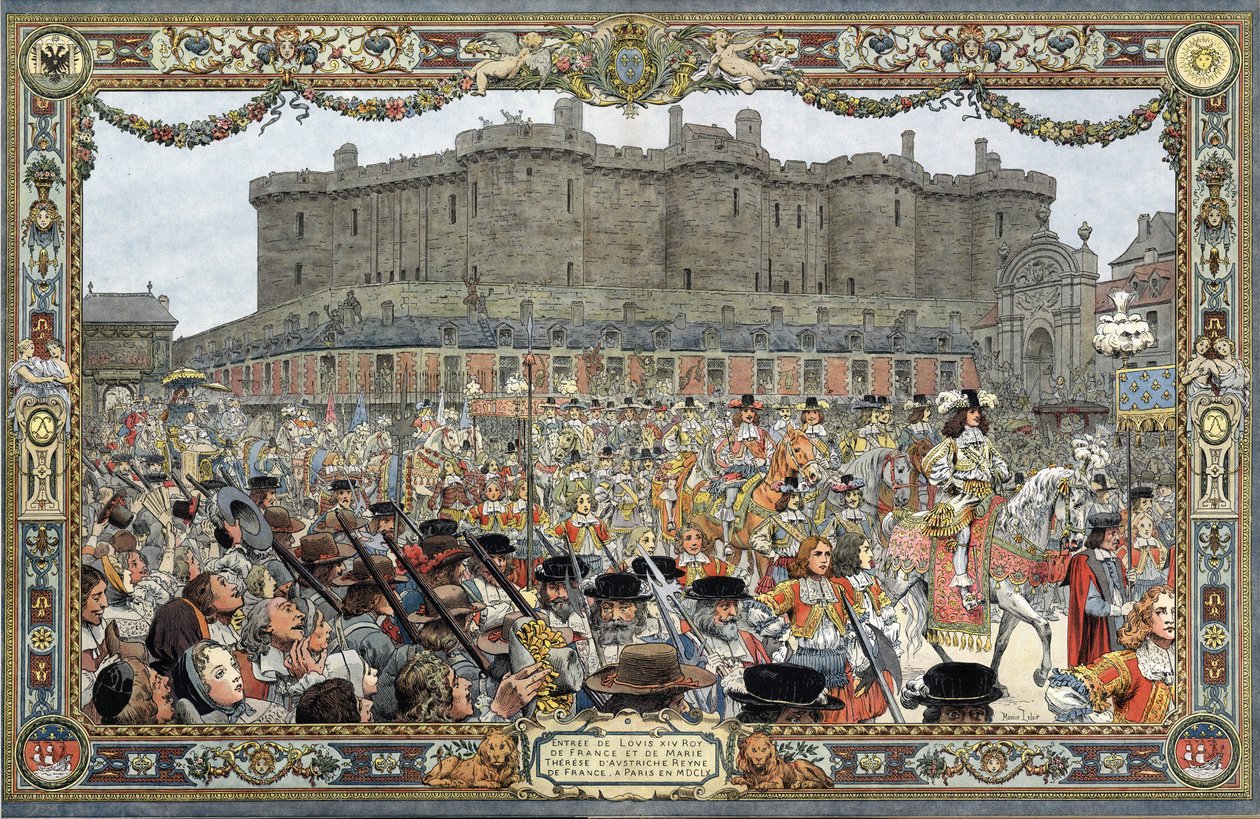 Entered Paris by Louis XIV, known as Le Roi-Soleil (King Soleil or Louis the Great av Maurice Leloir
