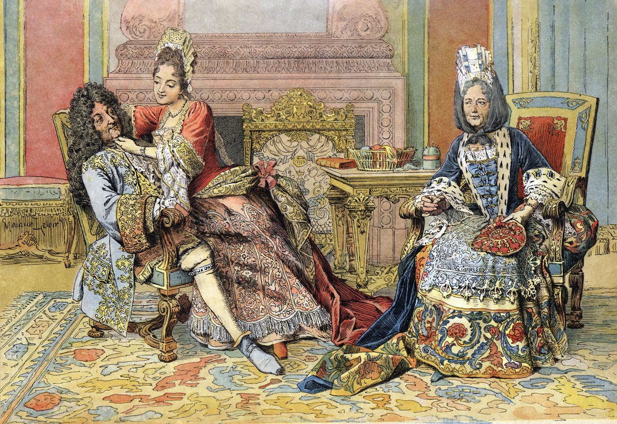 Kjennskap til hertuginnen av Burgund med Ludvig XIV kjent som solkongen (kong Soleil eller Ludvig den store av Maurice Leloir