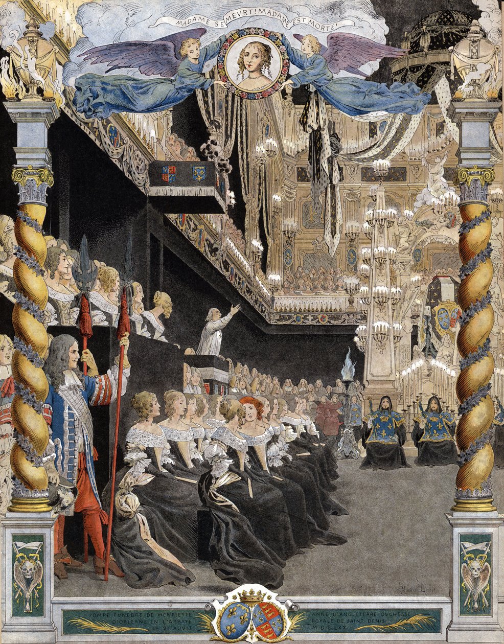 Begravelse av Henriette Anne (Henriette-Anne) av England (1644-1670), i basilikaen Saint Denis (Saint Denis) 21. august av Maurice Leloir