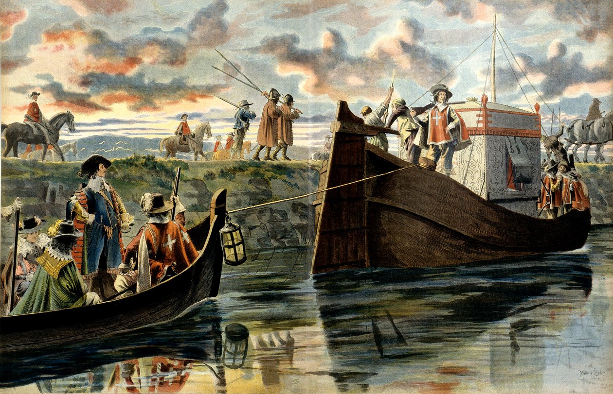 Frankrikes historie: Armand Jean Du Plessis, kardinal av Richelieu (1585-1642) går opp Rhône og drar bak båten sin eller Henri Coiffier av Ruze d