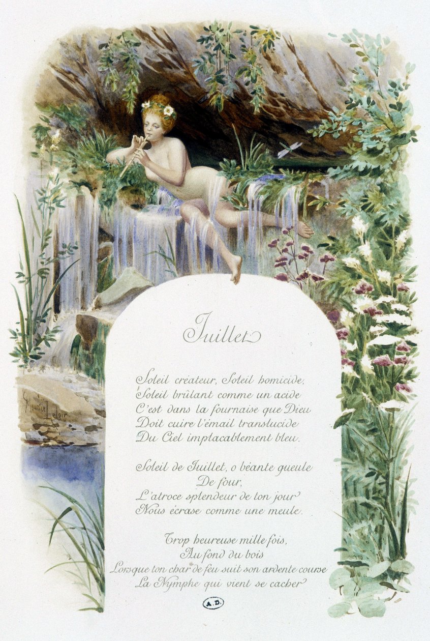 juli ""Månedens sang"" av Jérôme Doucet, illustrasjon - Maurice Leloir, red. Reims 1904. L. Michaud av Maurice Leloir
