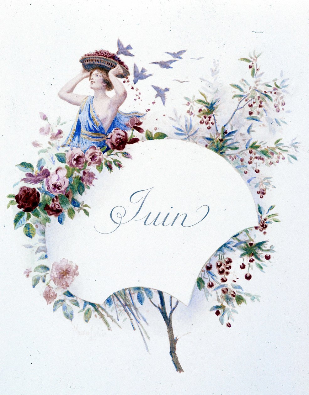 juni ""Månedens sang"" av Jérôme Doucet, illustrasjon - Maurice Leloir, red. Reims 1904. L. Michaud av Maurice Leloir