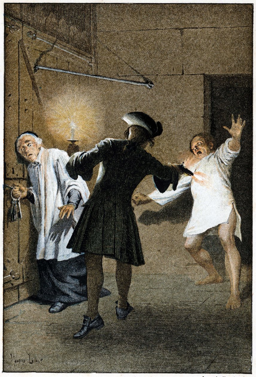 The Escape - i "History of Manon Lescaut and the Chevalier Des Grieux" av Abbe Prevost (1697-1763), fransk forfatter. Gravering etter tegninger av Maurice Leloir (1885). av Maurice Leloir