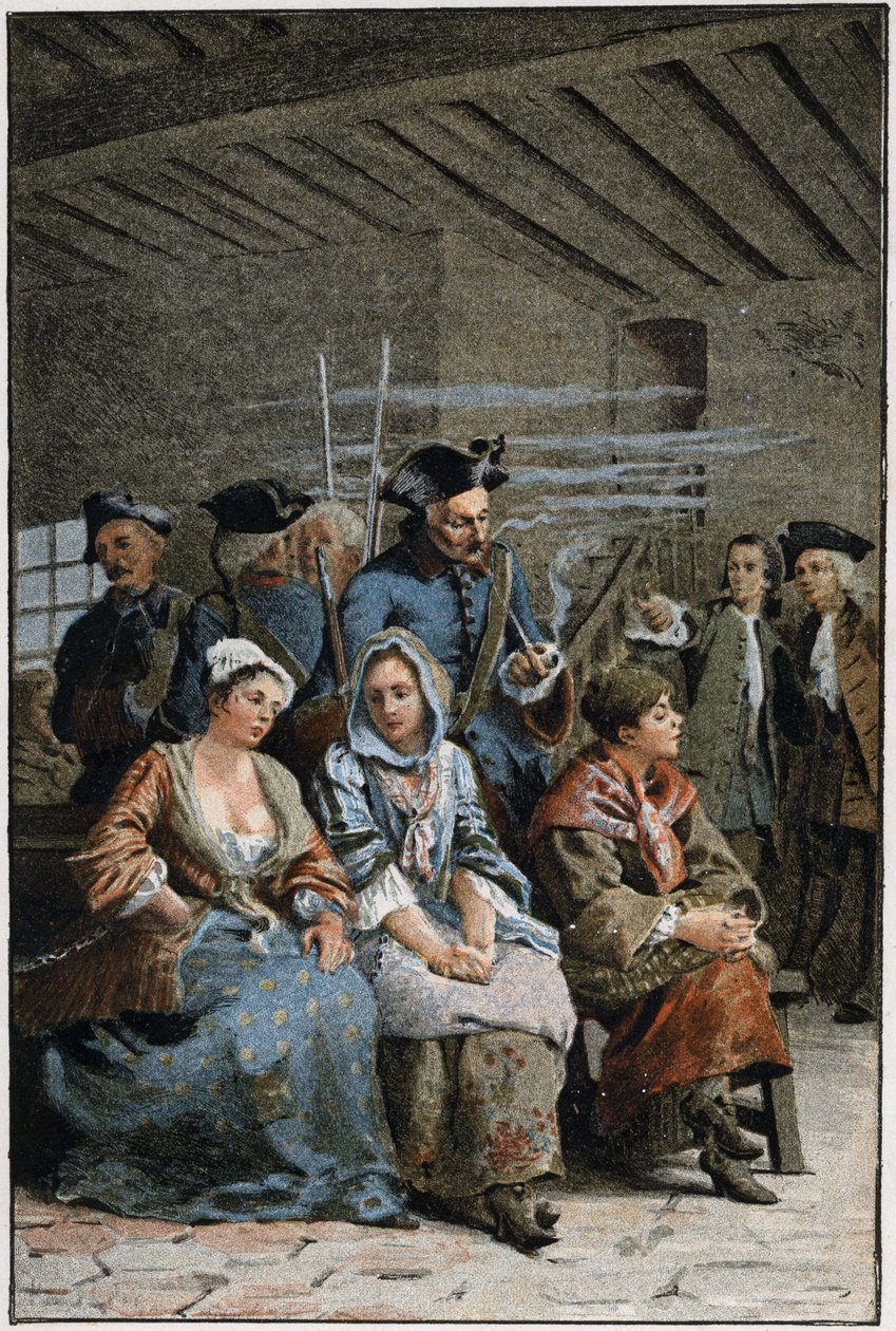 La Chaine - i "History of Manon Lescaut and the Chevalier Des Grieux" av Abbe Prevost (1697-1763), fransk forfatter. Gravering etter tegninger av Maurice Leloir (1885). av Maurice Leloir