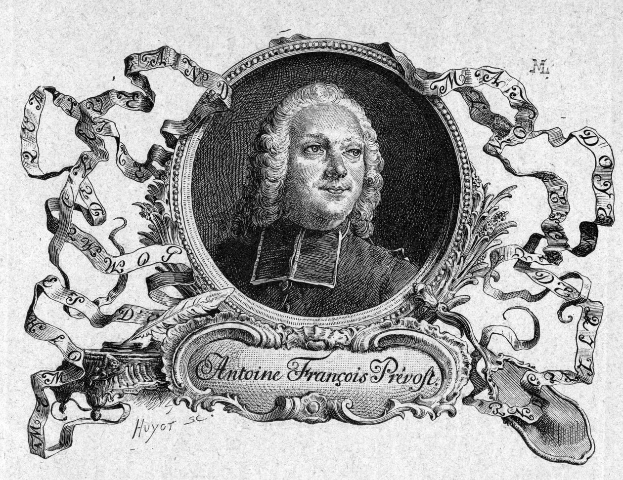Abbe Prevost (1697-1763), fransk forfatter, i "Historien om Chevalier Des Grieux og Manon Lescaut". Gravering etter tegninger av Maurice Leloir (1885). av Maurice Leloir