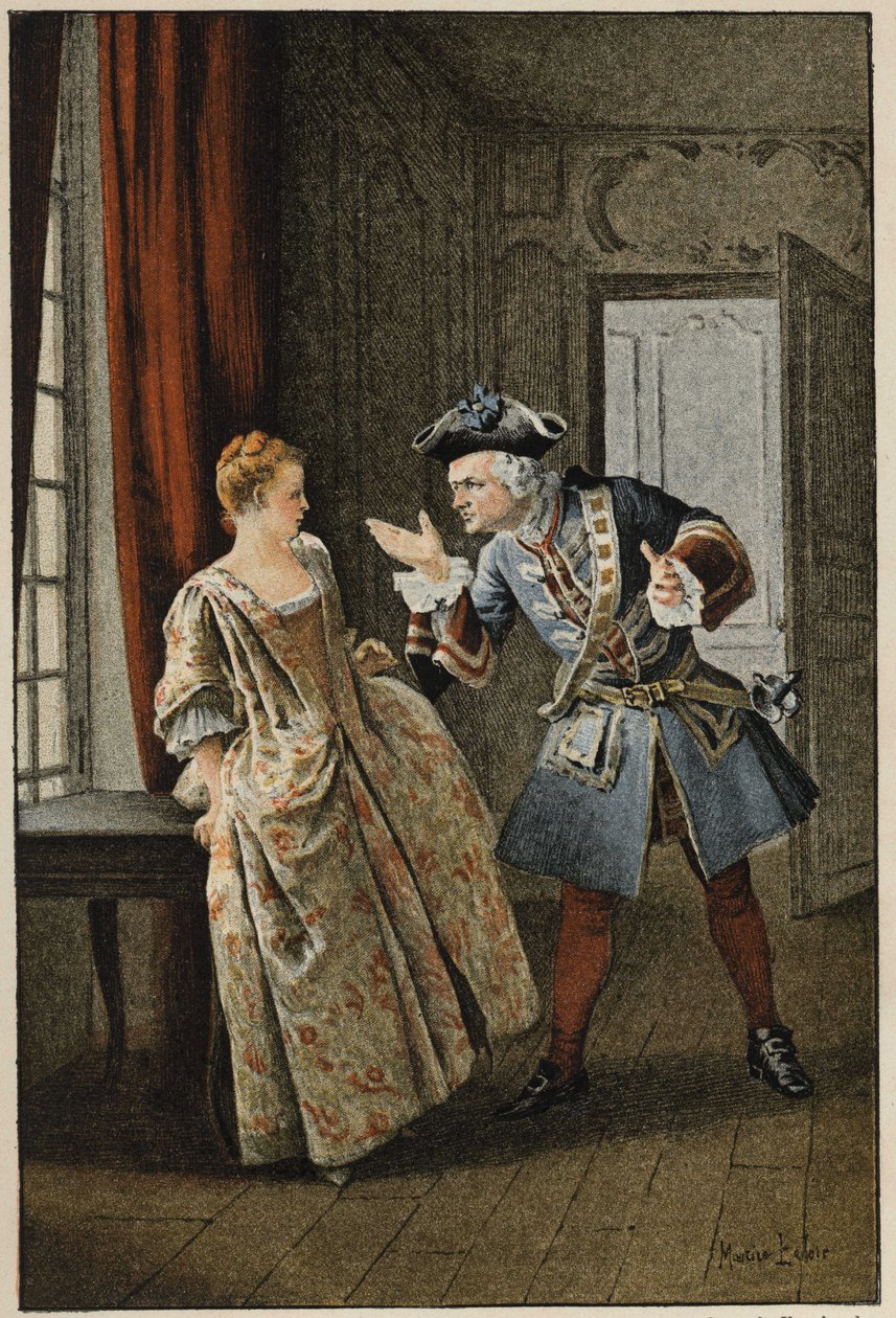 Manon og broren hennes - i "History of Manon Lescaut and the Chevalier Des Grieux" av Abbe Prevost (1697-1763), fransk forfatter. Gravering etter tegninger av Maurice Leloir (1885). av Maurice Leloir