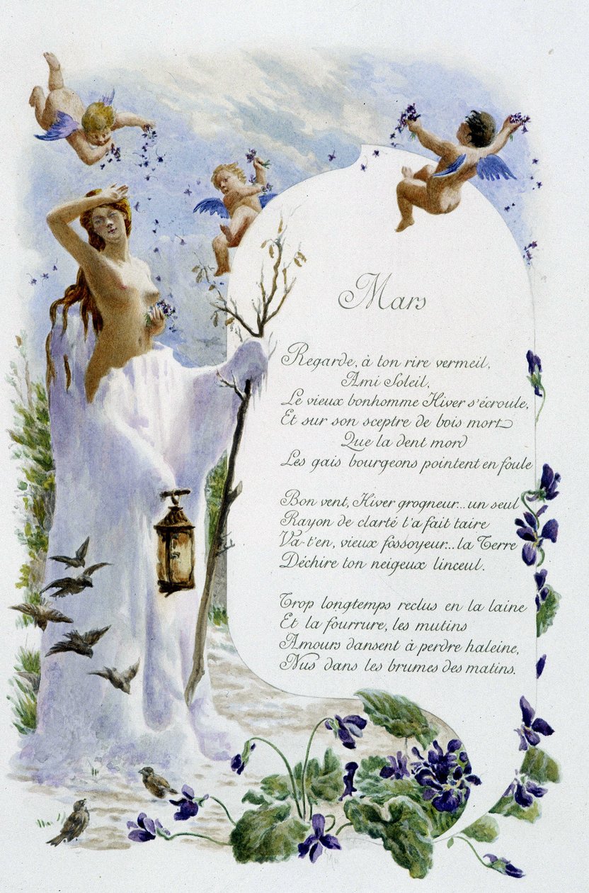 mars ""Månedens sang"" av Jérôme Doucet, illustrasjon - Maurice Leloir, red. Reims 1904. L. Michaud av Maurice Leloir
