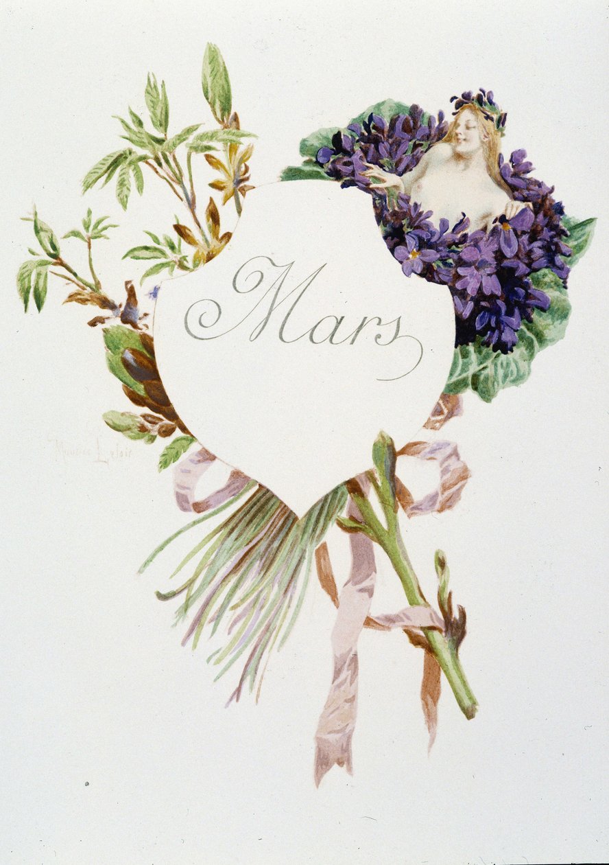 mars ""Månedens sang"" av Jérôme Doucet, illustrasjon - Maurice Leloir, red. Reims 1904. L. Michaud av Maurice Leloir