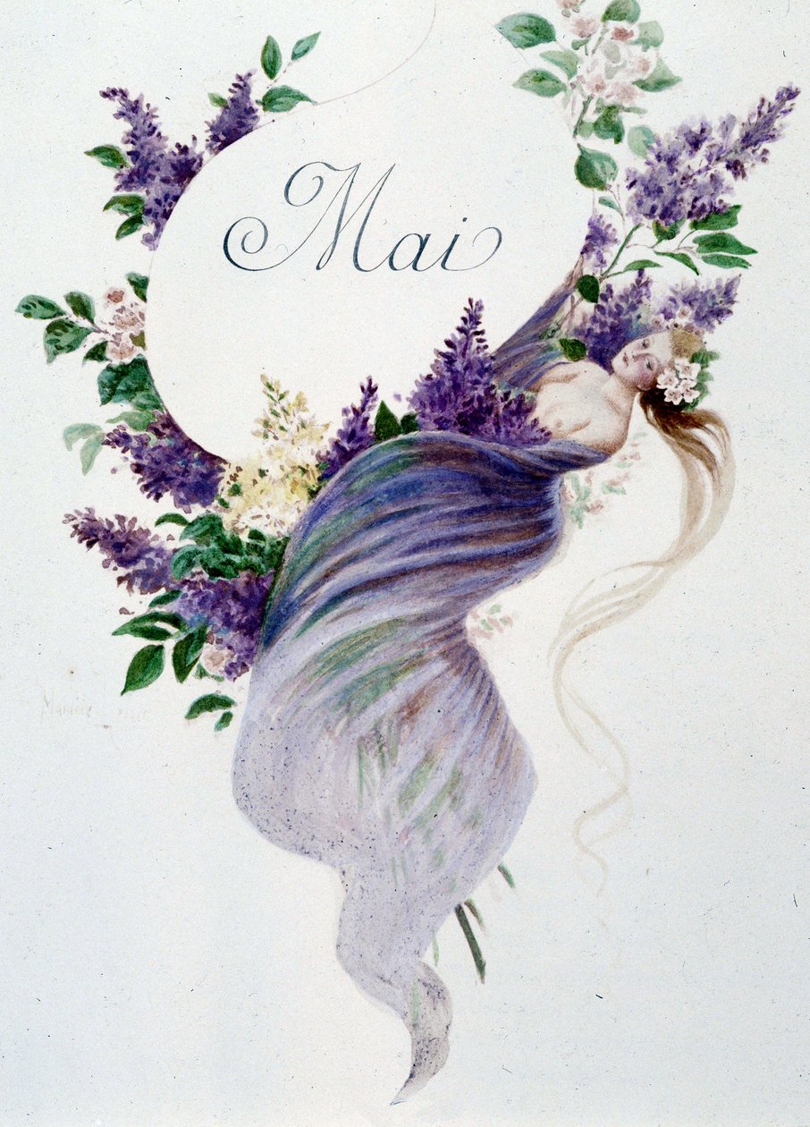 mai ""Månedens sang"" av Jérôme Doucet, illustrasjon - Maurice Leloir, red. Reims 1904. L. Michaud av Maurice Leloir