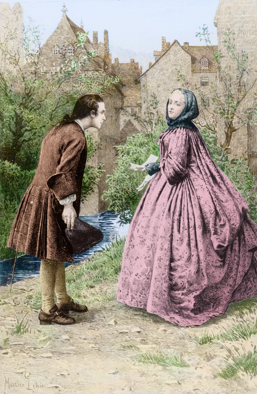 Møte mellom unge Jean-Jacques Rousseau og fremtidige nære venn Madame de Warens, 21. mars 1728 av Maurice Leloir