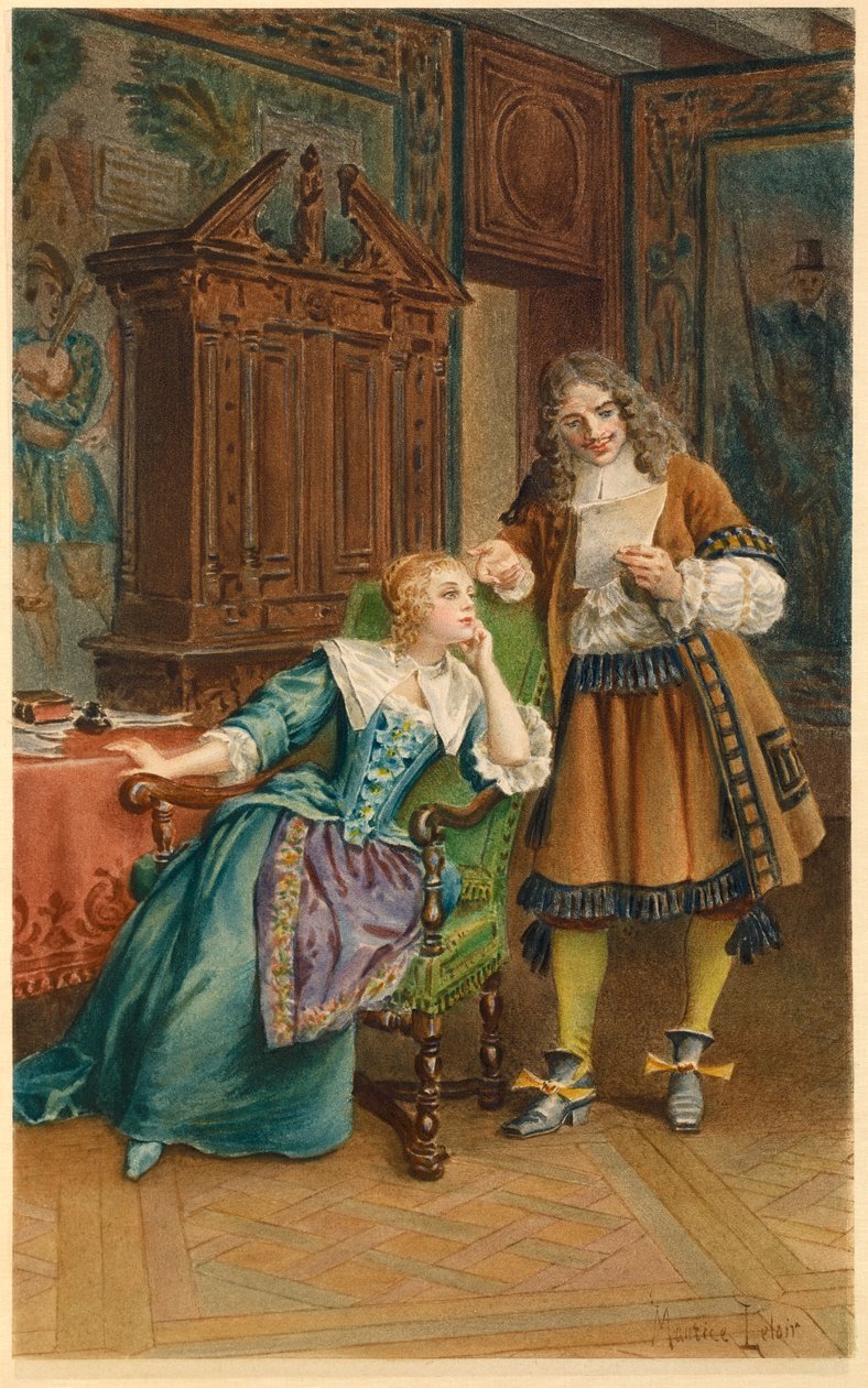 Molière leser et nytt skuespill for Armande Béjart (illustrasjon) av Maurice Leloir