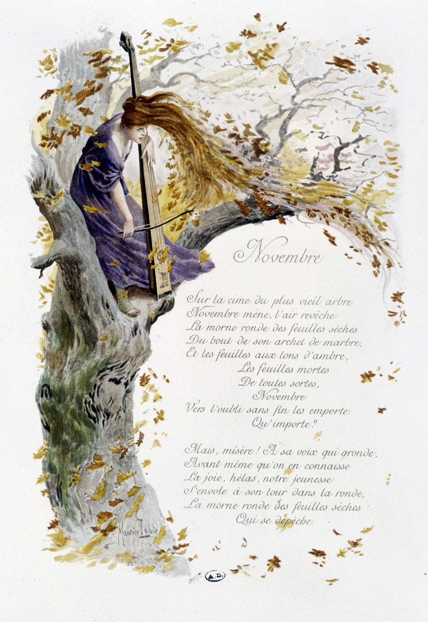November ""Månedens sang"" av Jérôme Doucet, illustrasjon - Maurice Leloir, red. Reims 1904. L. Michaud av Maurice Leloir