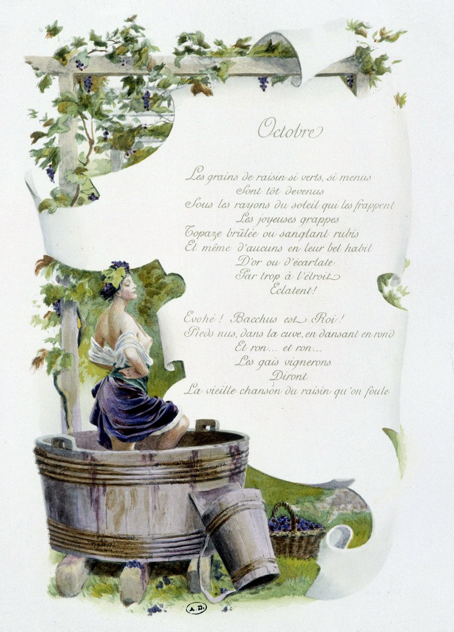 Oktober ""Månedens sang"" av Jérôme Doucet, illustrasjon - Maurice Leloir, red. Reims 1904. L. Michaud av Maurice Leloir