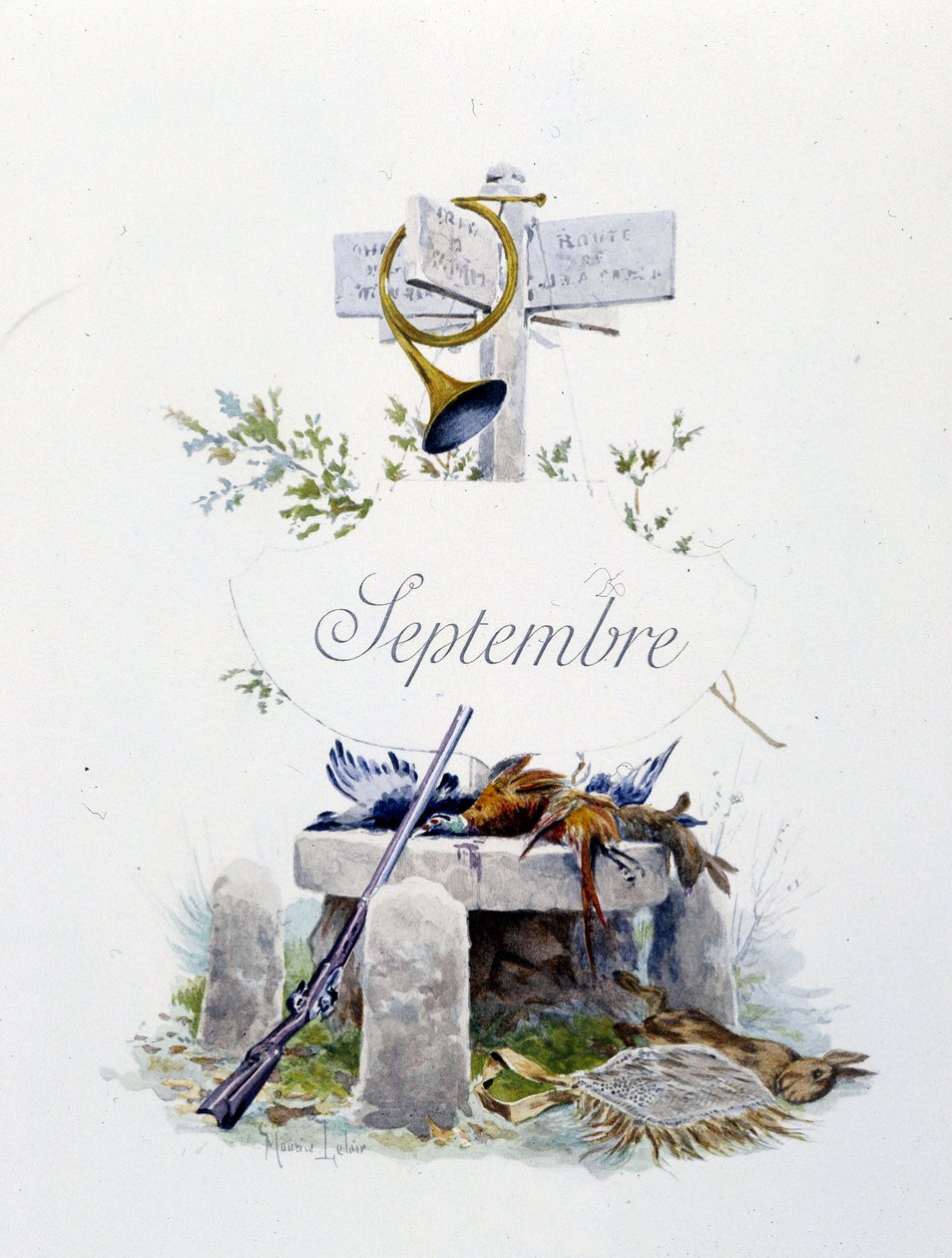 September "Månedens sang" av Jérôme Doucet, illustrasjon - Maurice Leloir, red. Reims 1904. L. Michaud av Maurice Leloir