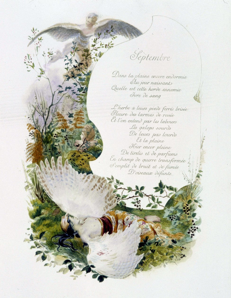 September "Månedens sang" av Jérôme Doucet, illustrasjon - Maurice Leloir, red. Reims 1904. L. Michaud av Maurice Leloir
