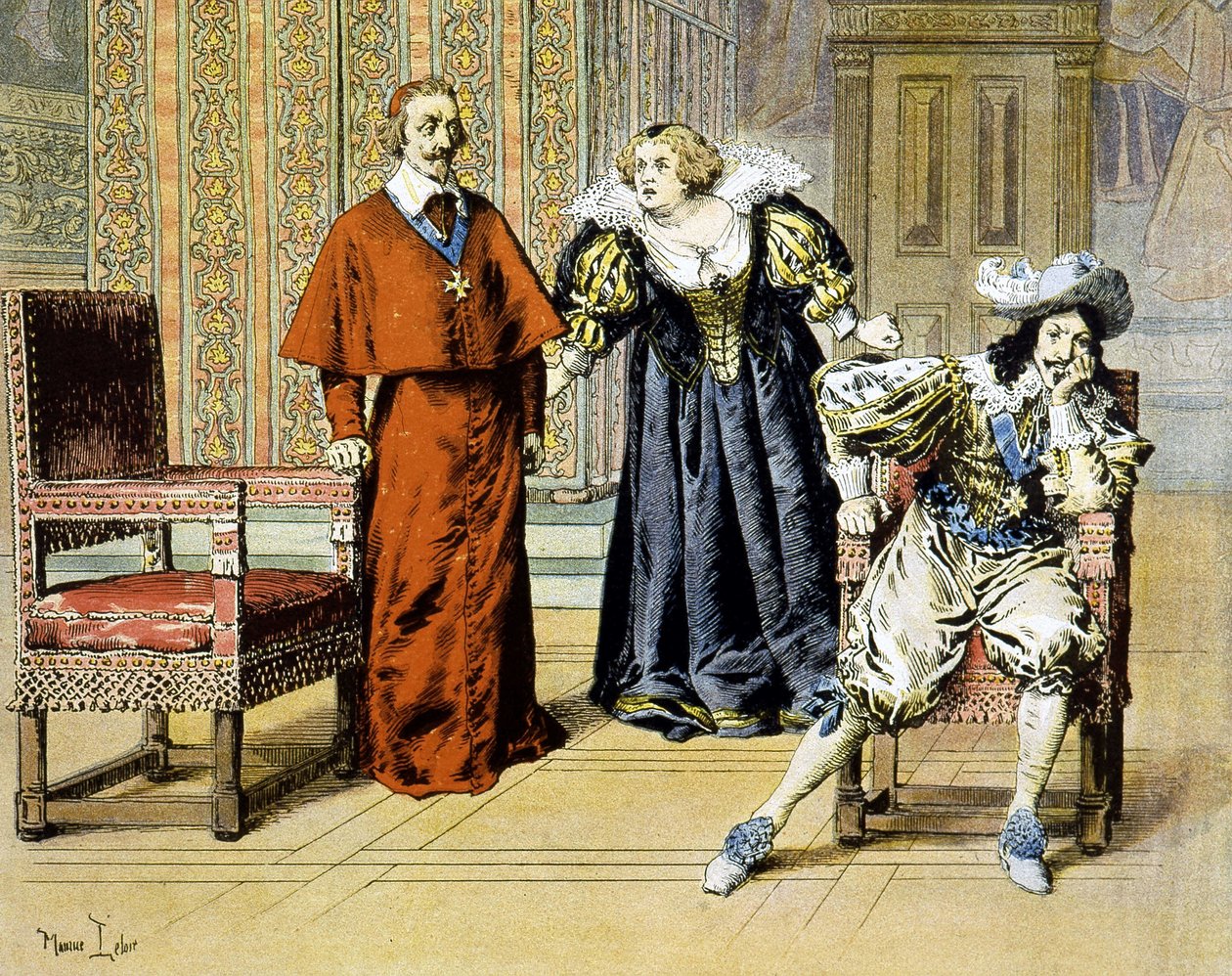Dupe-dagen (11/11/1630): Richelieu forblir passiv under fornærmelsene til Marie de Medici - i "" Richelieu"" av Maurice Leloir. av Maurice Leloir