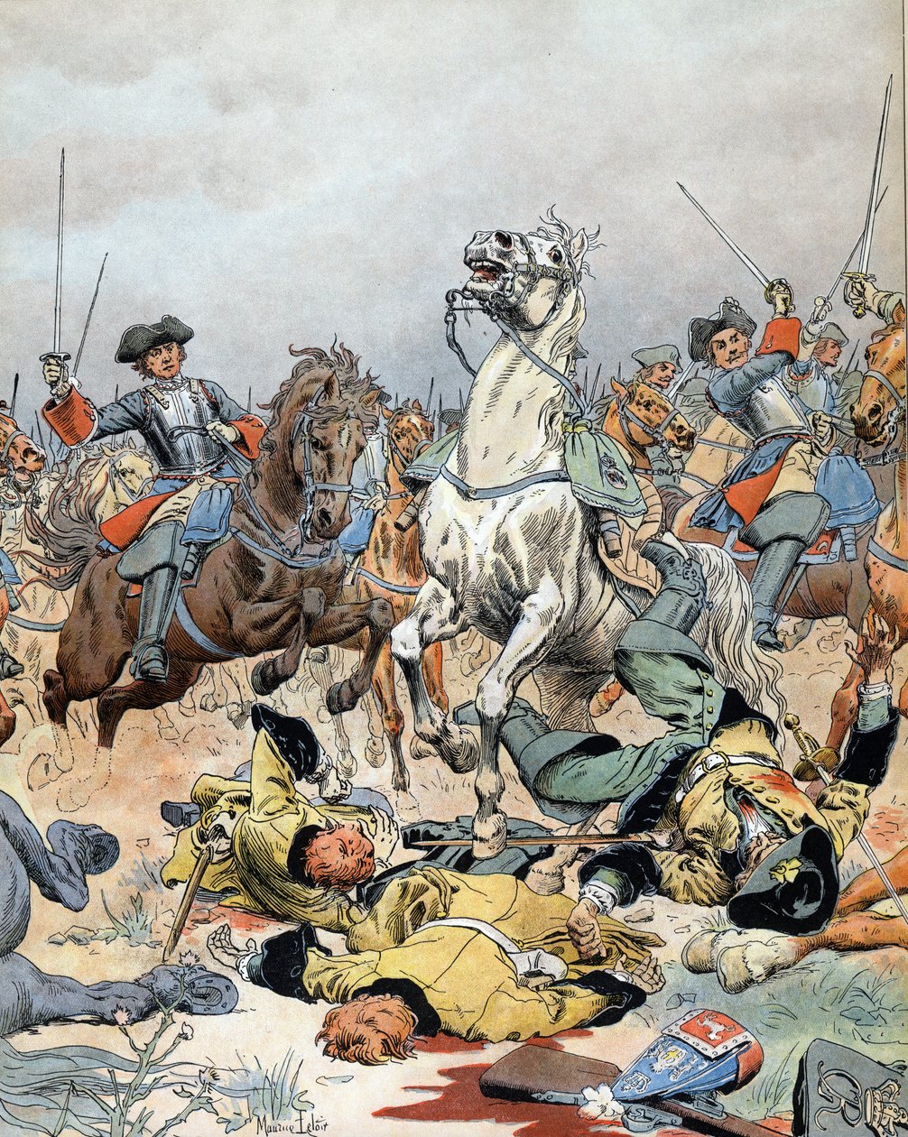Den spanske arvefølgekrigen: det franske kavaleriets siste anfall i slaget ved Malplaquet (Belgia) 11. september av Maurice Leloir