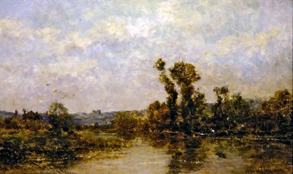 Small arm of the Seine at Etiolles (olje på panel) av Maurice Levis