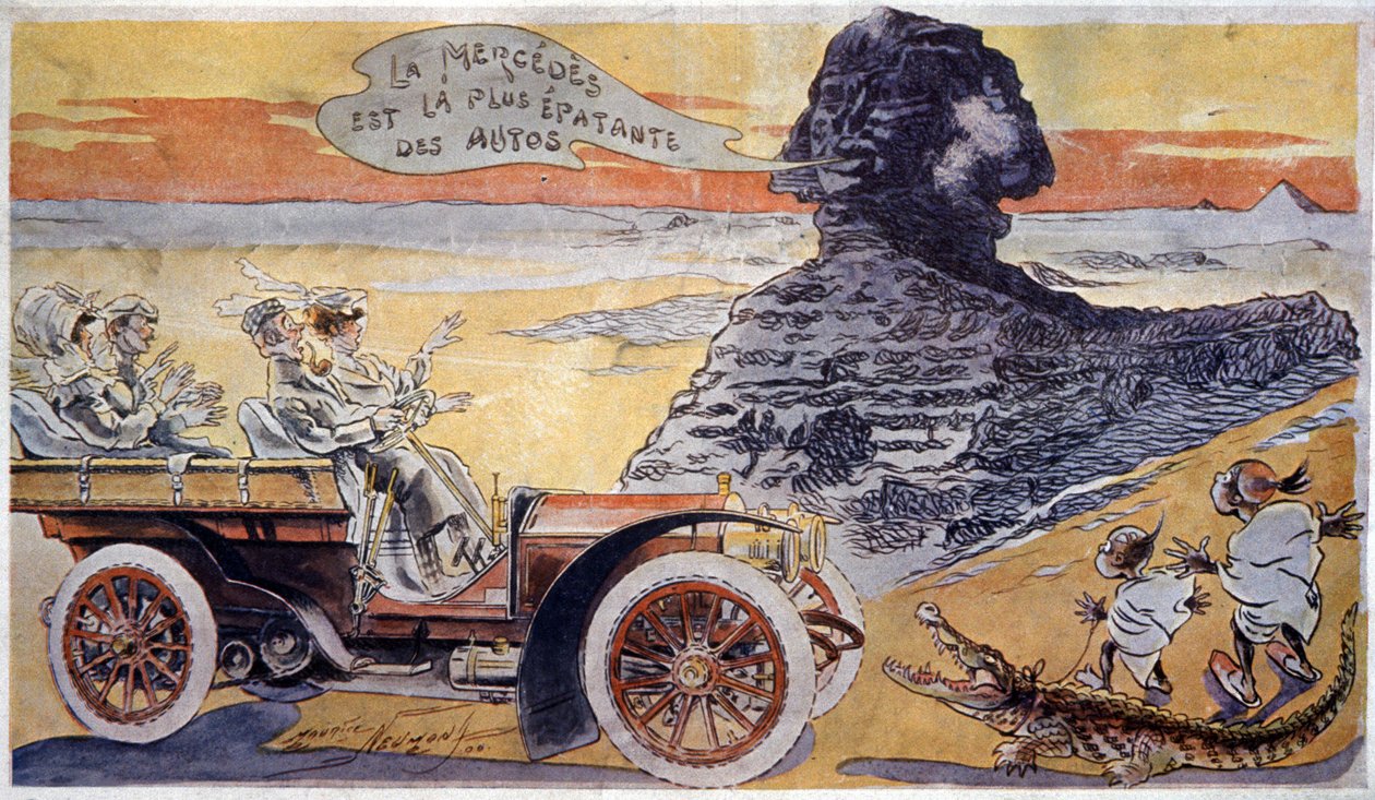 Mercedes er den mest fantastiske bilen, ca. 1900 (illustrasjon) av Maurice Neumont