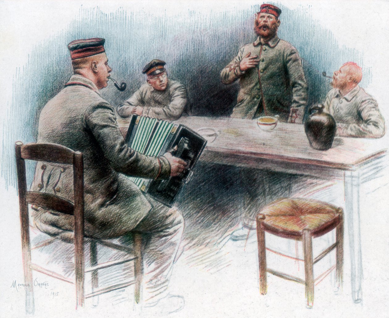 'Sentimental ballade in the Canteen', tyske krigsfanger i Dinan, Frankrike, 1915, 1926 av Maurice Orange
