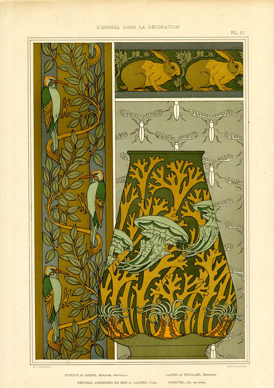 Naturmotiver i jugendstil: Fugler, marint liv og insekter (lito) av Maurice Pillard Verneuil