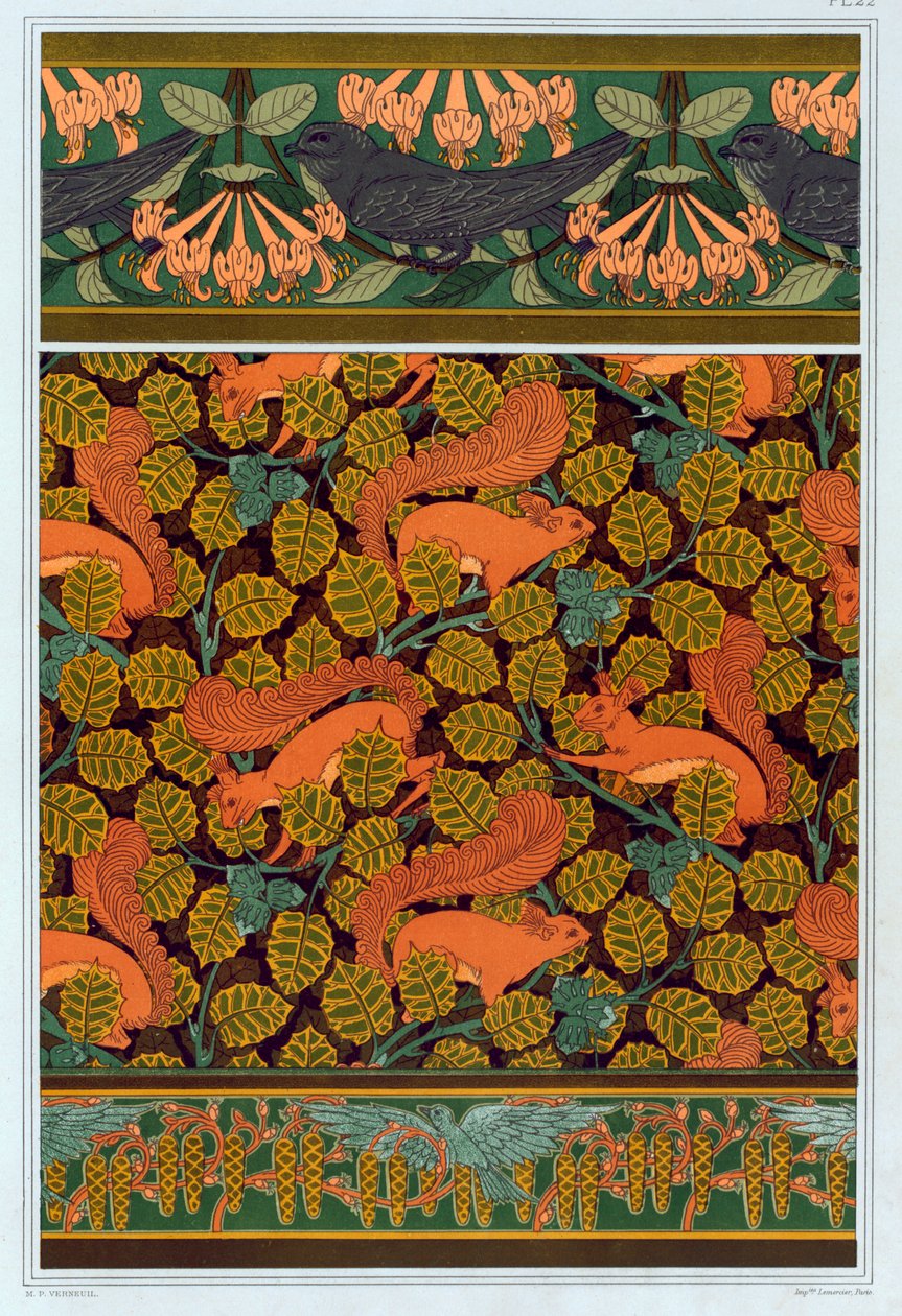 Design for tapet, og border, pub. 1897. av Maurice Pillard Verneuil