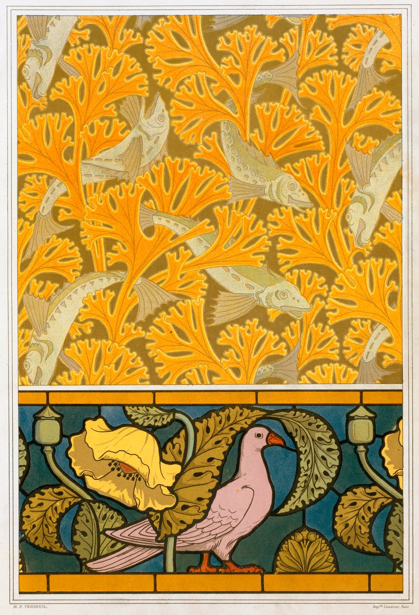 Design for tapet og glassmalerier, pub. 1897. av Maurice Pillard Verneuil