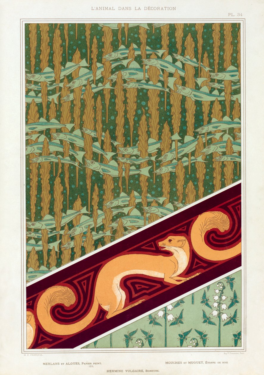 Design for tapet, border og silkestoff, pub. 1897. av Maurice Pillard Verneuil
