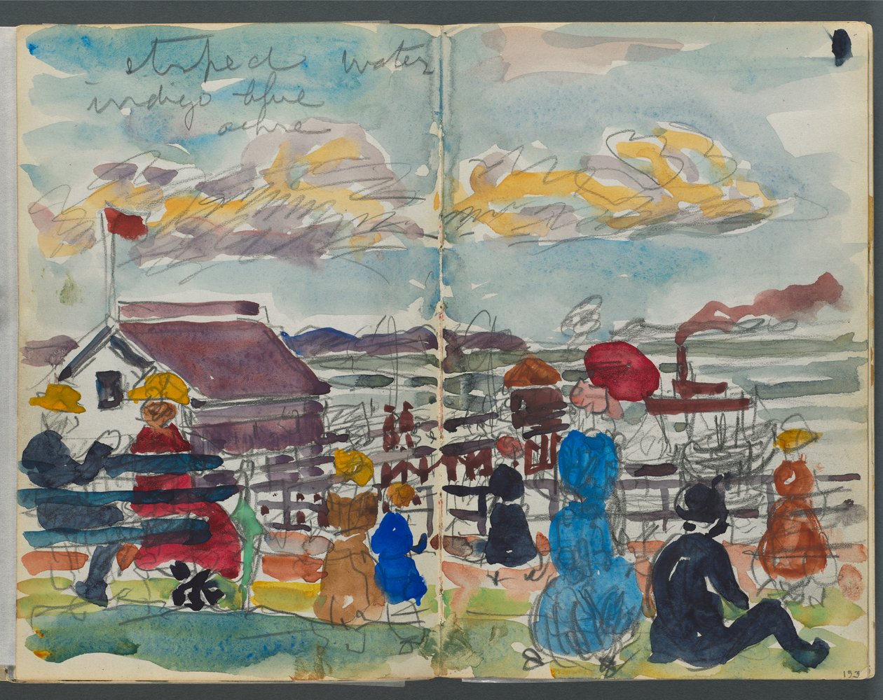 Skissebok, The Dells, nr. 127, side 152 og 153: Figurer på en kyst av Maurice Prendergast