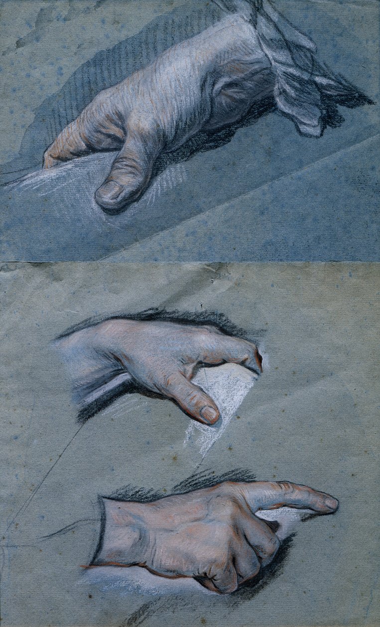 Studie av en manns hender (pastell på papir) av Maurice Quentin de La Tour
