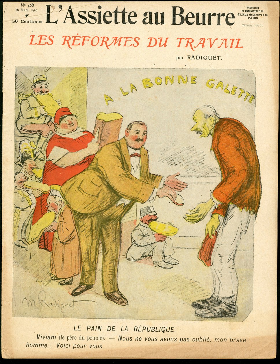 Omslag av "L'Assiette au Beurre", nummer 468, satirisk i farger av Maurice Radiguet
