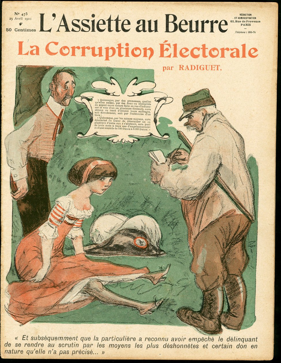 Omslag til “L'Assiette au Beurre”, nummer 473, Satirisk i farger av Maurice Radiguet