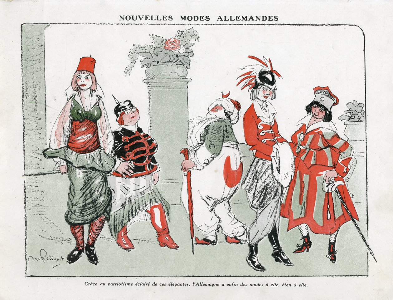 Illustrasjon av Maurice Radiguet (1866-1941) i Mode i Tyskland, ca. 1915 - Nye tyske moduser - 14-18-krigen, Tyskland Preussen, Tyrkia, Mote, Triplice - Kvinner av Maurice Radiguet